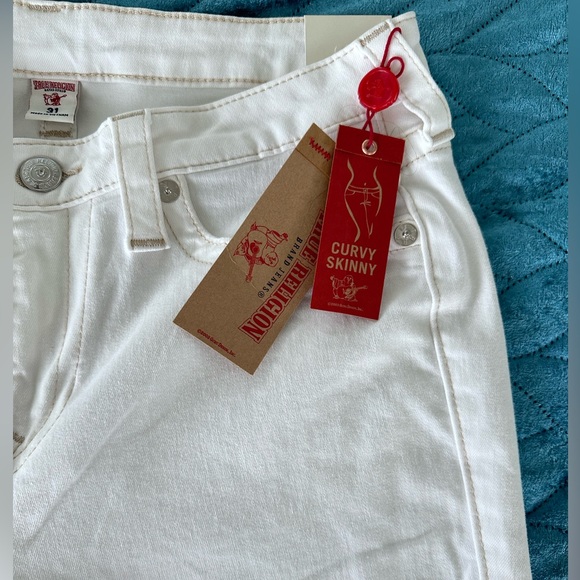 NWT True Religion “Optic White” Cream Ivory Ripped Skinny Curvy Jeans - W 31 - Picture 8 of 13